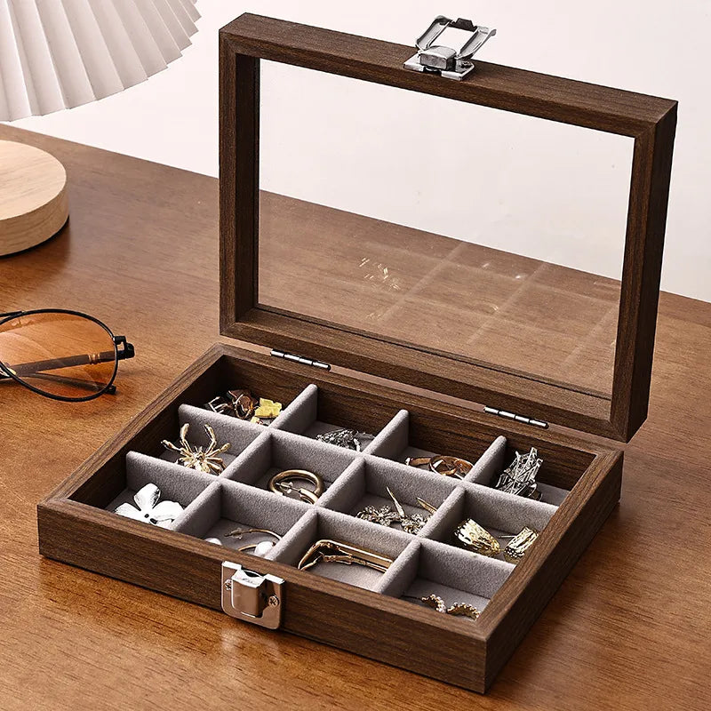 Luxury Small Walnut Wooden Jewelry Box With Lid Storage Organizer For Earrings Rings Necklaces Bracelets Displayed Jewelry
