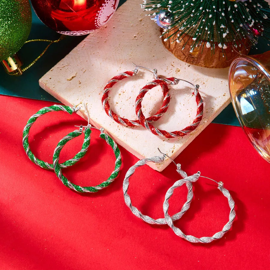 Christmas Themed Twisted Ear Cuff Earrings 3 Pairs Set Festive Red Green White Versatile Holiday Gift Unisex Zinc Alloy Resin