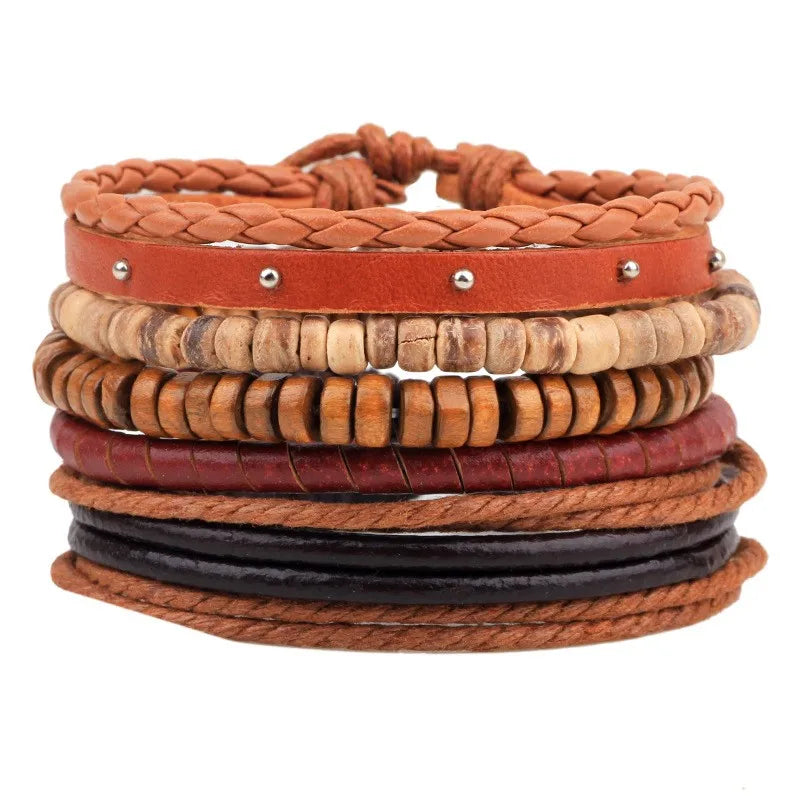 casual letter feather wings pu leather alloy beaded patchwork men's bracelets