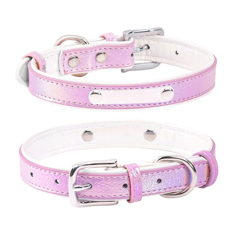 All Seasons Cute Pu Leather Zinc alloy Customization Laser Engraving Colorful Pet Collar