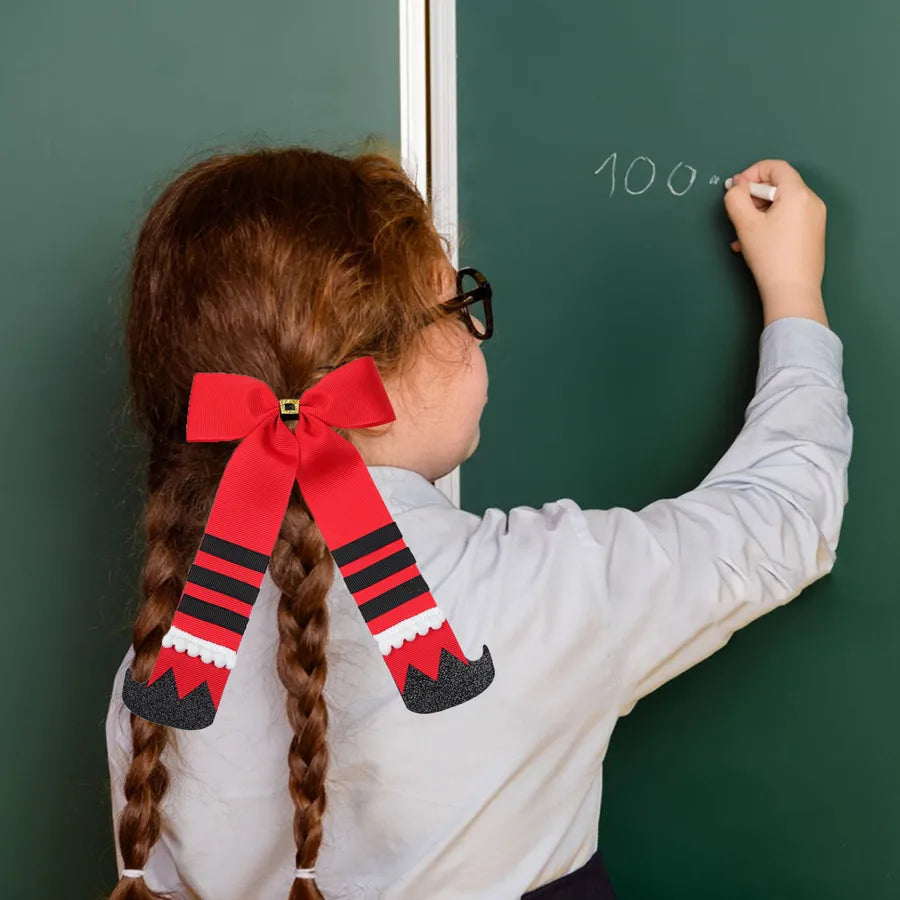 Christmas Boot Hair Clip Butterfly Knot Sash Red And Green Color Matching Christmas Costume Headwear Girls Cute Hair Accessories