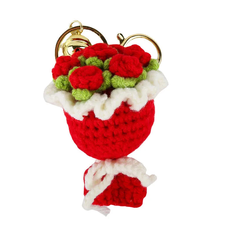 Original Plush Handheld Red Rose Sunflower Keychain Bag Pendant Valentine's Day Gift For Girls Cute And Soft Fabric Key Holder