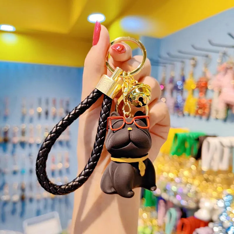 Cartoon Resin Glasses French Bulldog Keychain for Women Cute Creative Dog Exquisite Car Keychain Bag Pendant