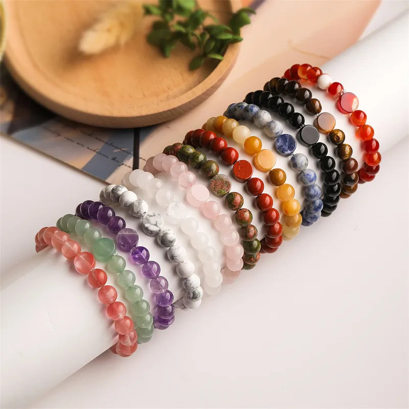 Retro Classic Style Geometric Natural White-Barked Pine Green Aventurine Tiger Eye Beaded Chain Bracelets In Bulk