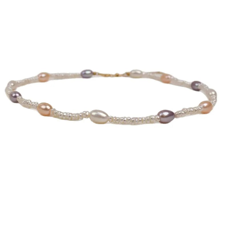 Natural Pearl Necklace Women's High-End Luxury Candy Color Splicing Beads Clavicle Chain Gentle Baroque Style Jewelry Accessory