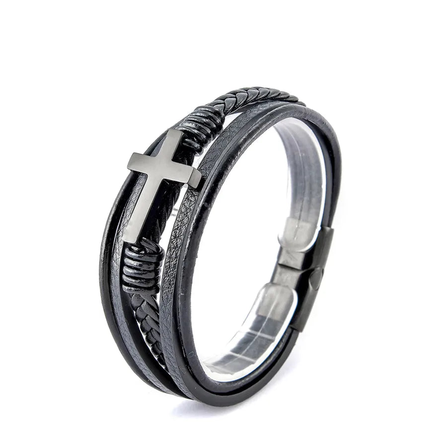 fashion cross pu leather plating men's bracelets 1 piece