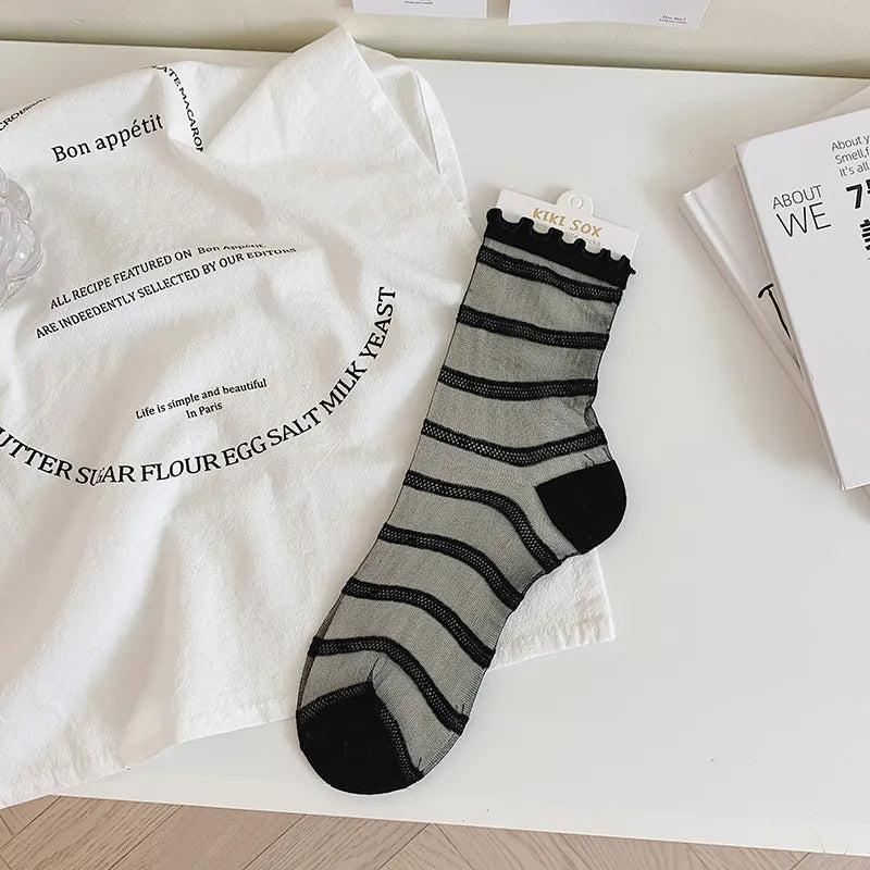 A Pair Cute Women's Heart Shape Nylon Crew Socks