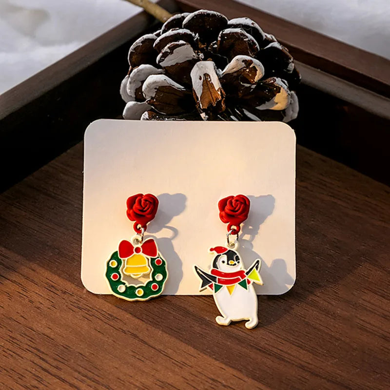1 Pair Christmas Cute Penguin Santa Claus Christmas Socks Plating Alloy Drop Earrings