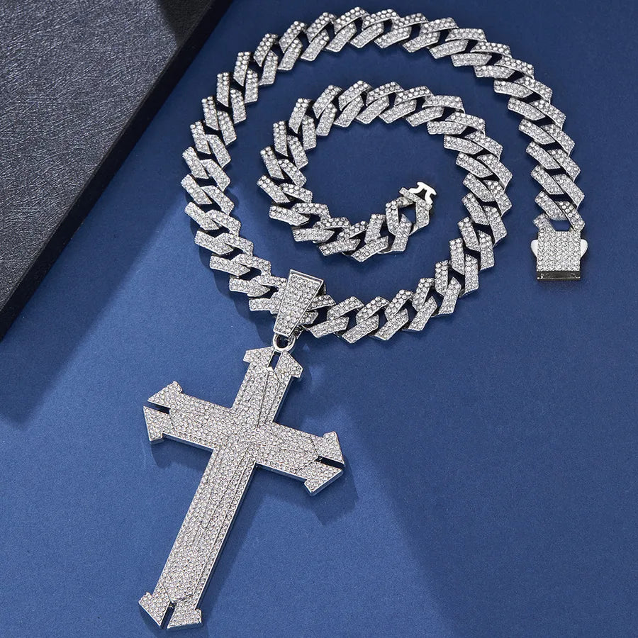 New Men's Hiphop Cross Necklace  Diamond Luxury Hip Hop Disco Nightclub Affordable Luxury Style Clavicle Chain