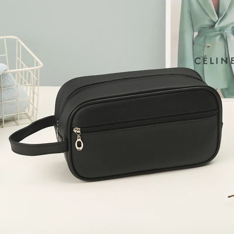 casual solid color pu leather nylon storage bag makeup bags