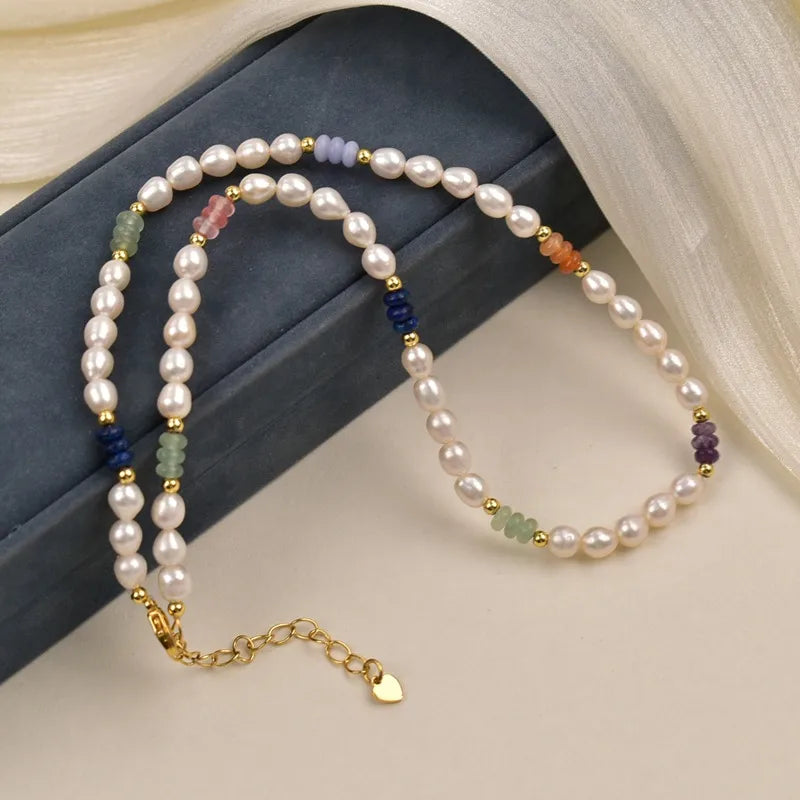 Natural Freshwater Pearl Necklace Collection For Women Elegant Simple Irregular Lockbone Chain Necklace Baroque Style