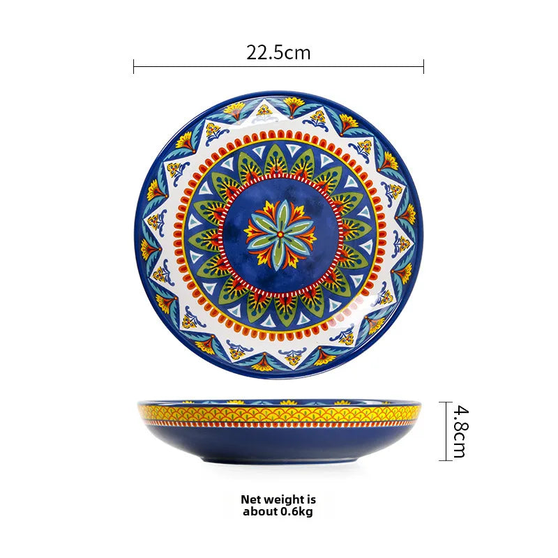 American Style Creative Ceramic Tableware Salad Bowl Steak Plate Household Dish Flat Plate Hand-painted Long Square Plate Soup Bowl Mug