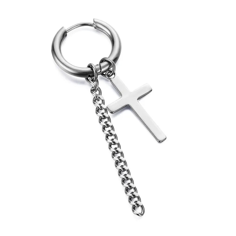1 Piece Halloween Simple Style Pentagram Skull Plating Chain Titanium Steel Drop Earrings