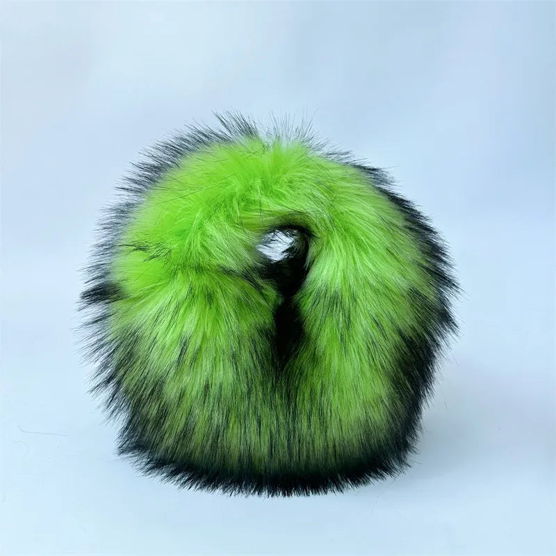 women's autumn&winter plush color block streetwear round magnetic buckle handbag