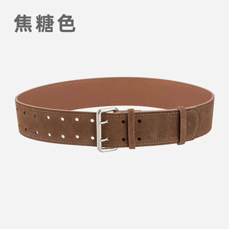Retro Simple Style Solid Color Two-Layer Cowhide Alloy Plating Women's Leather Belts