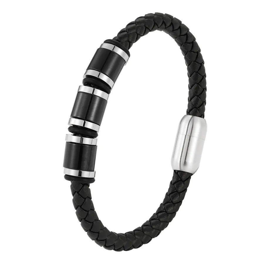 Style Fashion Seven- Multi-Color Stainless Steel Charm Men's Leather Rope Genuine Leather Bracelet Jewelry