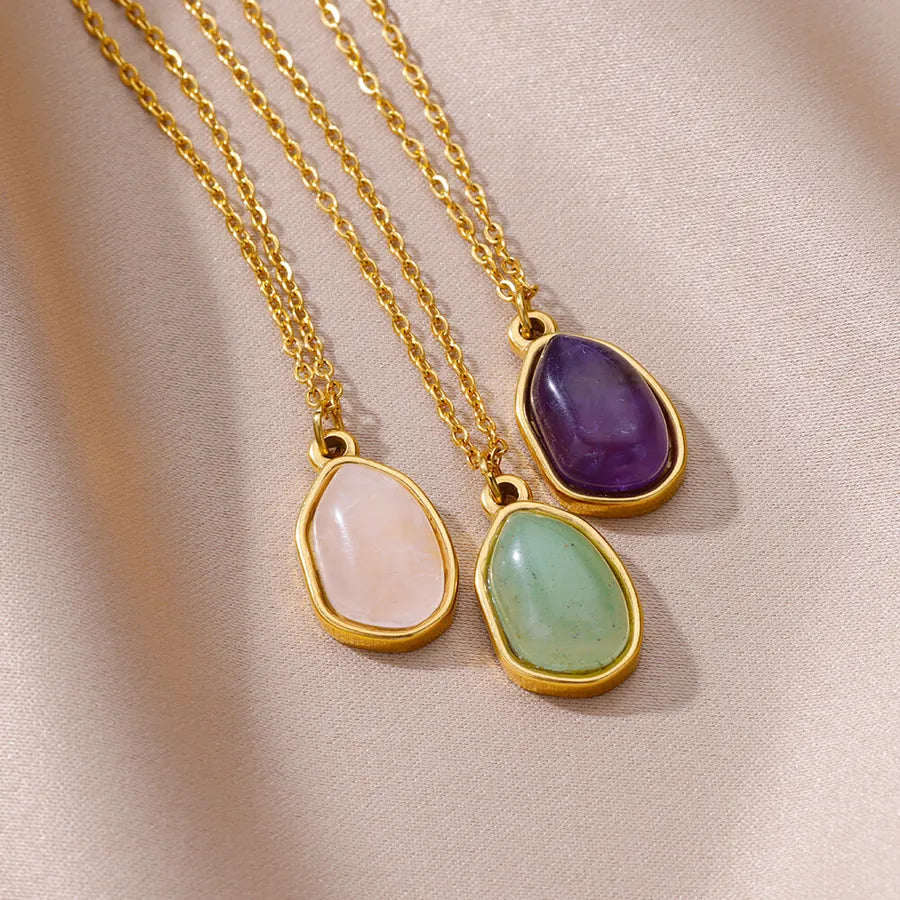 Wholesale Jewelry Casual Simple Style Geometric natural stone Titanium Steel Plating Pendant Necklace