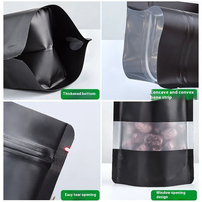Black Aluminum Foil Bag Stand Up Self Sealing Plastic Packaging For Fish Bait Powder Moisture Proof Light Shielding