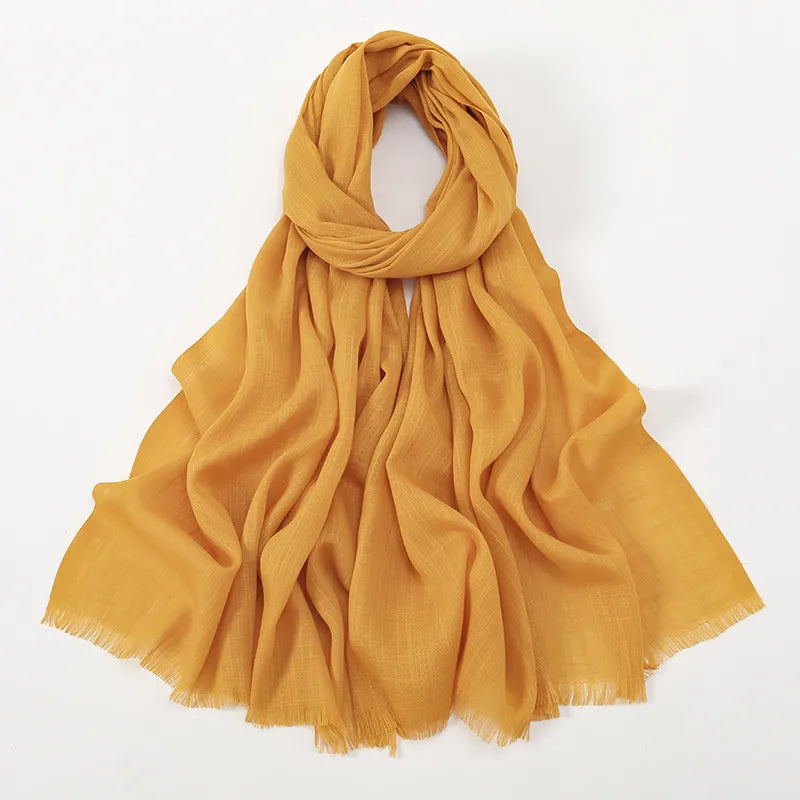 Unisex Simple Style Solid Color Slub Cotton Tassel Scarf