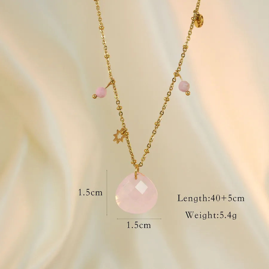 Modern Style Sweet Water Droplets natural stone Titanium Steel Pendant Necklace In Bulk