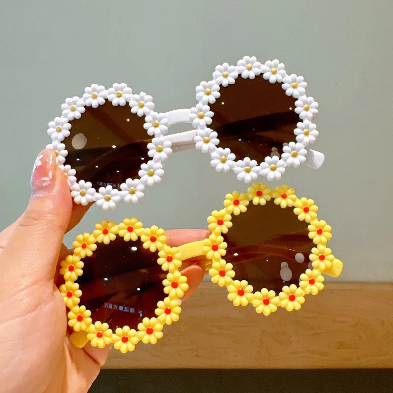 Cute Sweet Flower Pc Round Frame Full Frame Kids Sunglasses