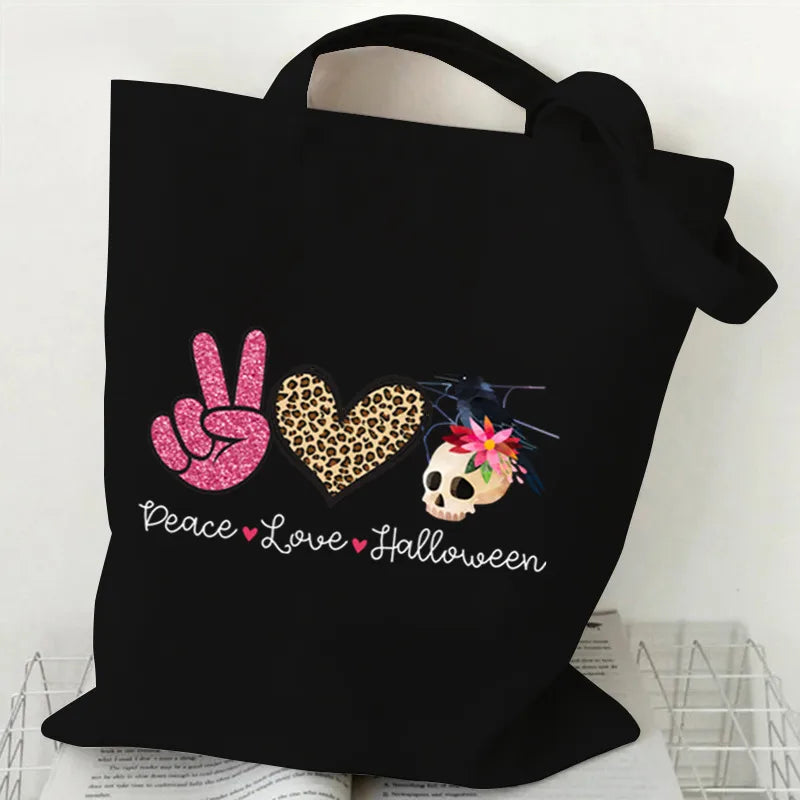 Halloween Cartoon Pumpkin Decorated Student Canvas Bag Handbag Shopping Commuter Bag Large Square Fashion Tote Bag