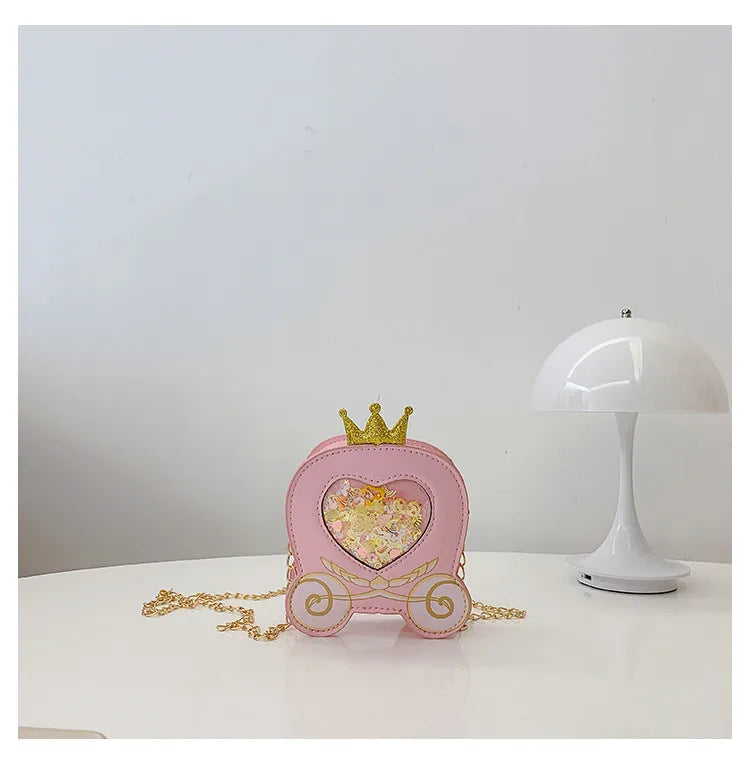 Girl'S Small Pu Leather Heart Shape Carriage Cute Round Zipper Square Bag