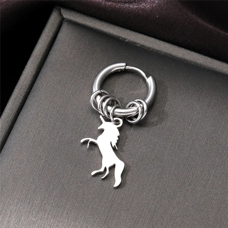 punk leaves cat butterfly stainless steel plating hollow out drop earrings