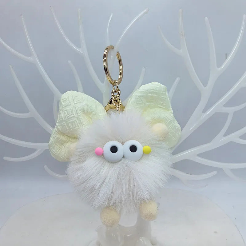 Cute Funny Hairball Bow Knot Plush Keychain