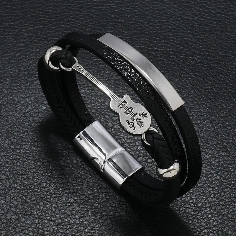 original design guitar alloy leather men's wristband