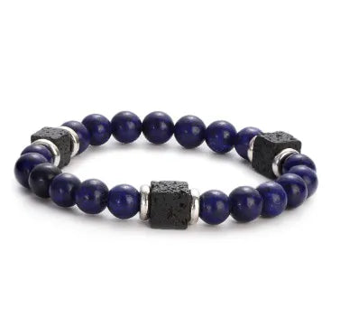 New Lava Cube Volcanic Stone Bracelet Men's Colorful Marble Glass Beads Retro Bracelet