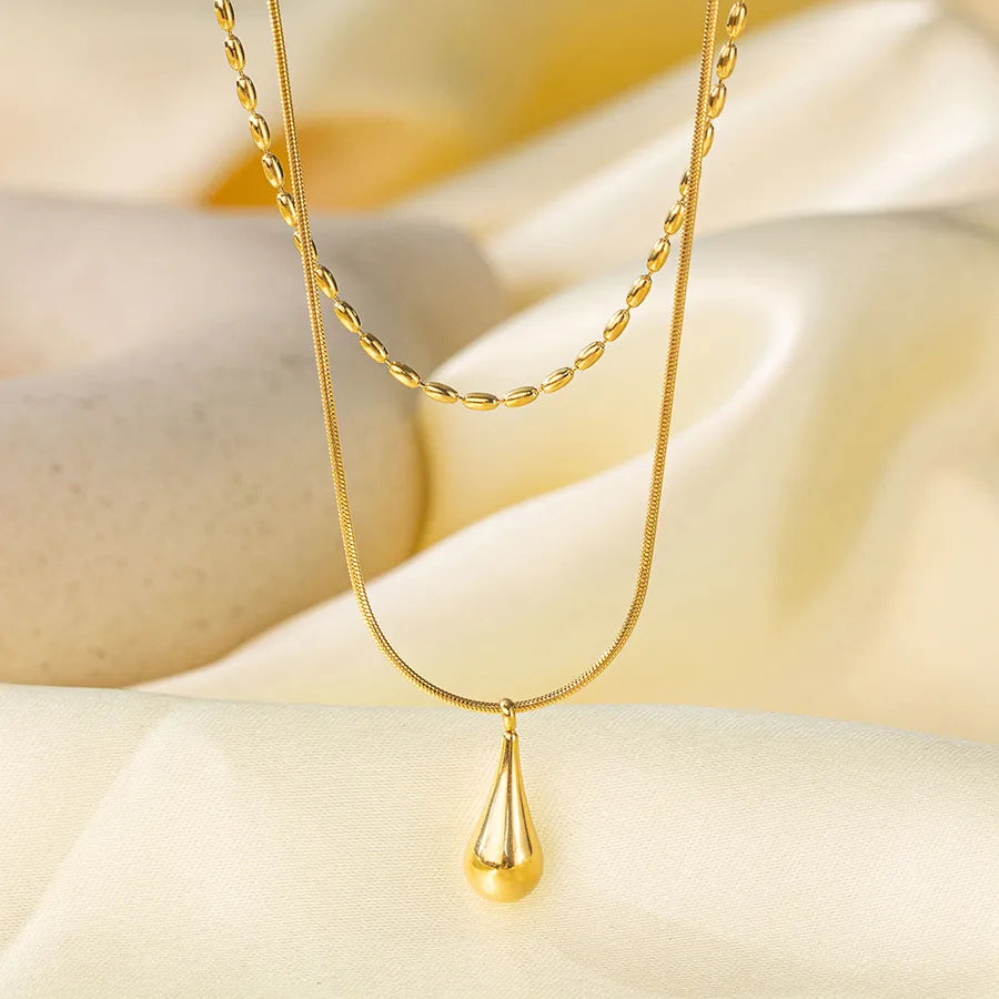 Wholesale Jewelry Casual Simple Style Water Droplets 304 Stainless Steel 18K Gold Plated Polishing Plating Double Layer Necklaces