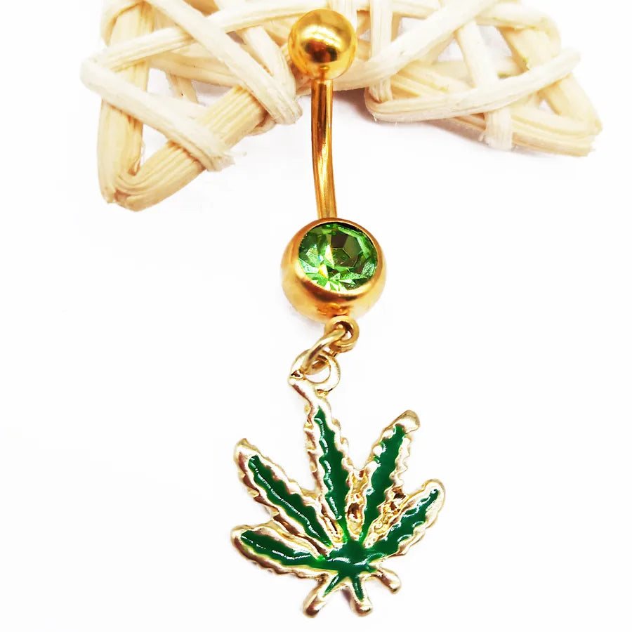 elegant sunflower maple leaf stainless steel alloy copper epoxy inlay rhinestones white gold plated gold plated belly ring