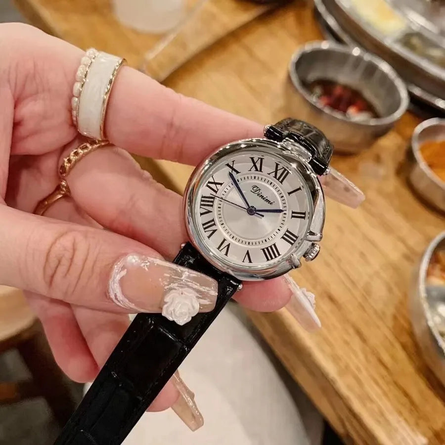 Dimini Couple Watches Genuine Leather Waterproof Men's Watch Simple Elegant Quartz Watch Mineral Strengthened Glass Mirror