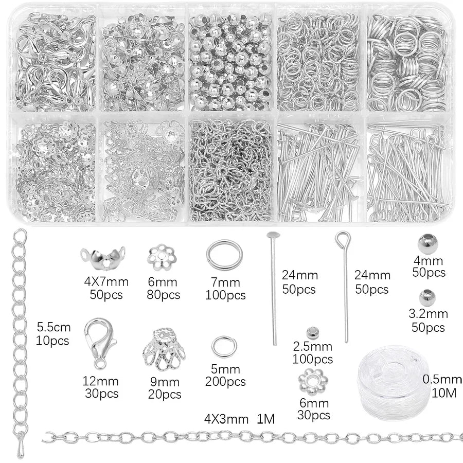 Handmade Beading Jewelry Accessories Kit Earring Hook Bracelet Necklace Material Tool Set Round Circle Chain Metal Simple Design