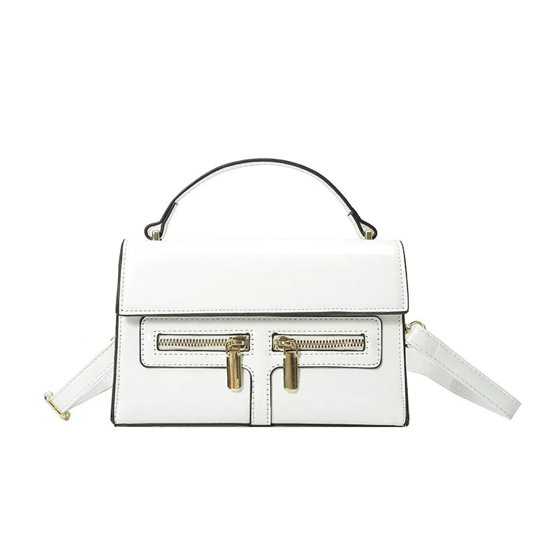 Double Zipper Design, Personalized Simple Glossy Handbag for Women  New Retro Casual Fashion Shoulder Crossbody Bag