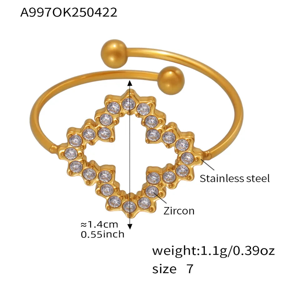 Wholesale Jewelry Casual Luxurious Vacation Geometric 304 Stainless Steel Zircon 18K Gold Plated Plating Inlay Rings