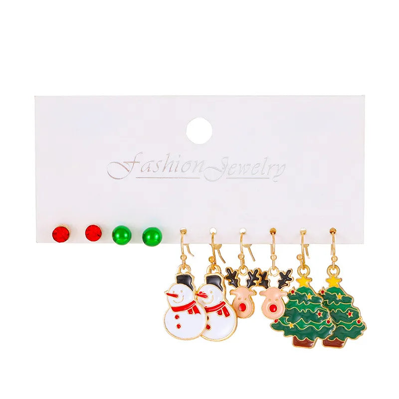 Cartoon Style Cute Classic Style Christmas Tree Santa Claus Bell Alloy Stoving Varnish Plating Inlay Rhinestones Zircon Christmas Women's Jewelry Set