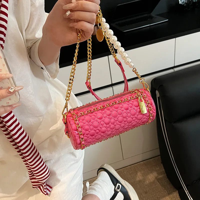 Fashionable Ladies' Mini Shoulder Bag New Style Trendy Crossbody Round Tube Bag PU Material Chain Element Single Strap
