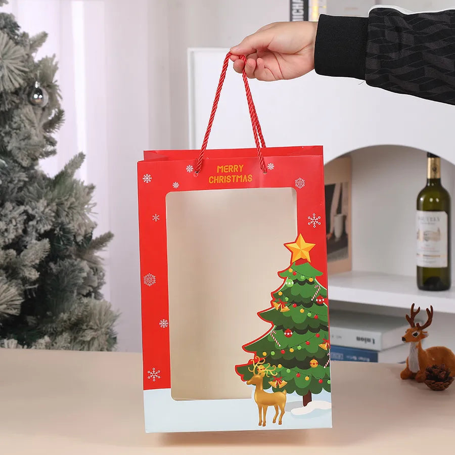 Christmas Handbag Floral Shop Baking Souvenir Gift Packaging Bag Window Display Bouquet Fresh Flower Open Window Handbag Gift