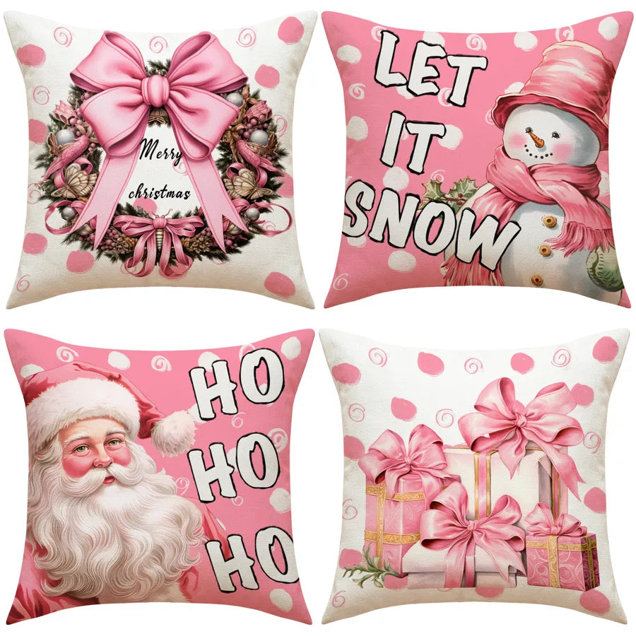 Christmas Casual Cute Santa Claus Letter Polyester Pillow Cases Couch & Sofa Decor