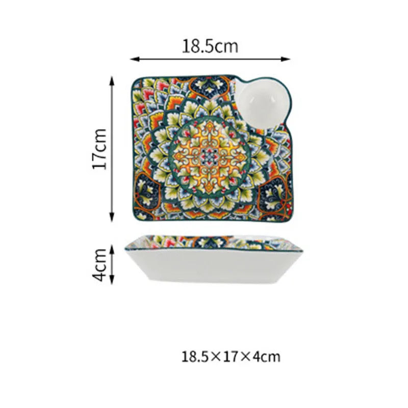 Bohemian Ceramic Tableware Bilitis Dishes Light Luxury Hand-painted Creative Household Rice Bowl Soup Bowl Dish Plate