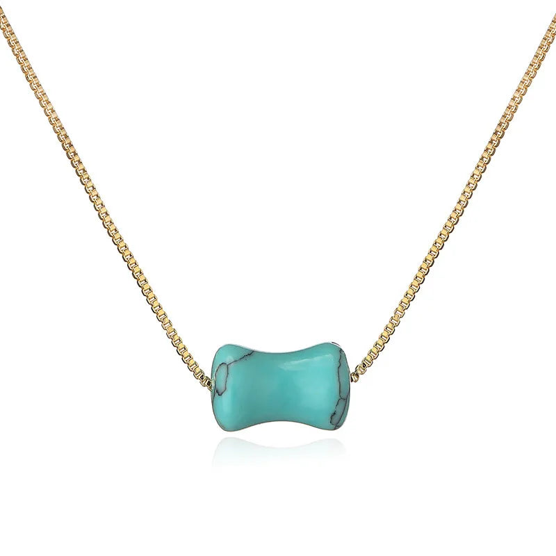 Wholesale Jewelry Retro Classic Style Geometric natural stone Green Aventurine Copper Pendant Necklace