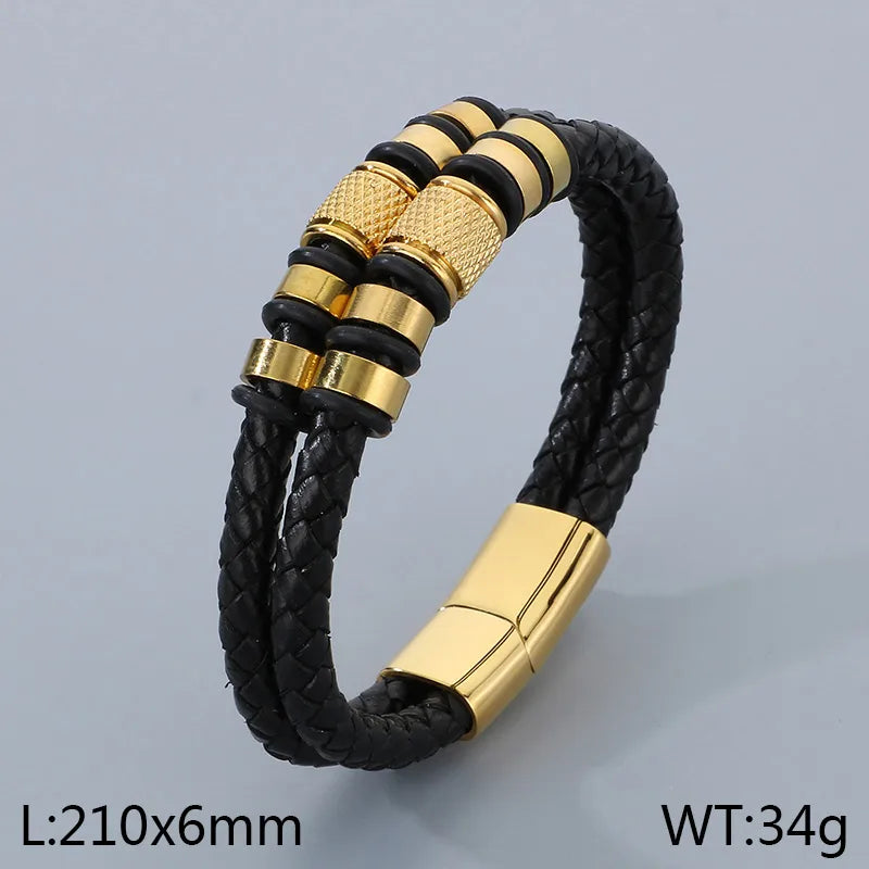 Business Simple Style Geometric 304 Stainless Steel Microfiber Leather 18K Gold Plated Men's Bangle