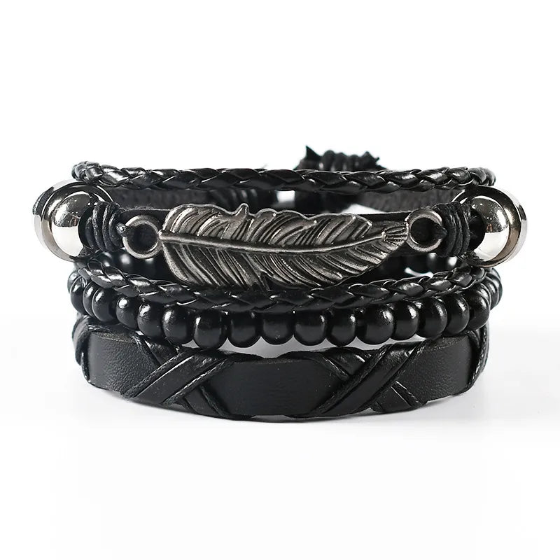 retro geometric pu leather knitting unisex bracelets