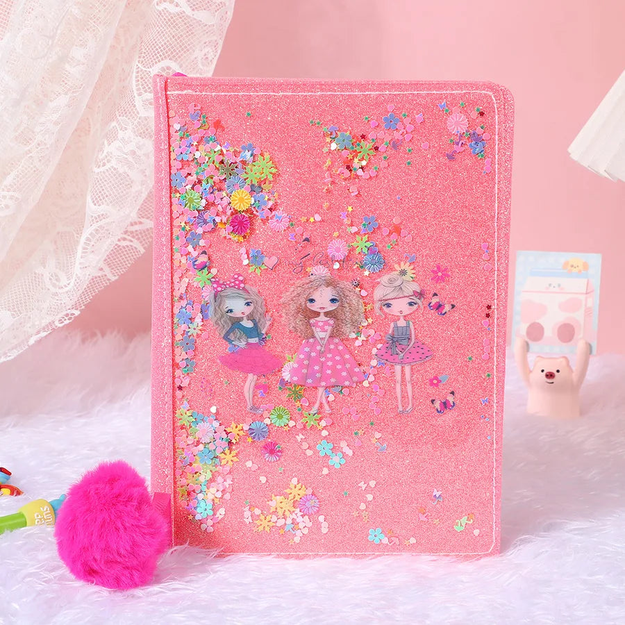 Adorable Glitter  Notebook Cute Cartoon Student Planner Journal Ice Cream  Blue  Wooden Pulp Furry Material