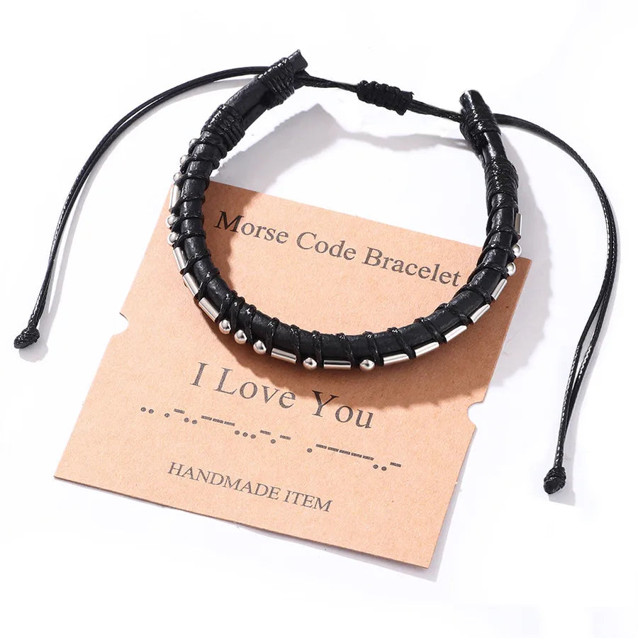 Hip-Hop Rock Solid Color 304 Stainless Steel Pu Leather Braid Men's Bangle Men Cord & Leather Bracelets