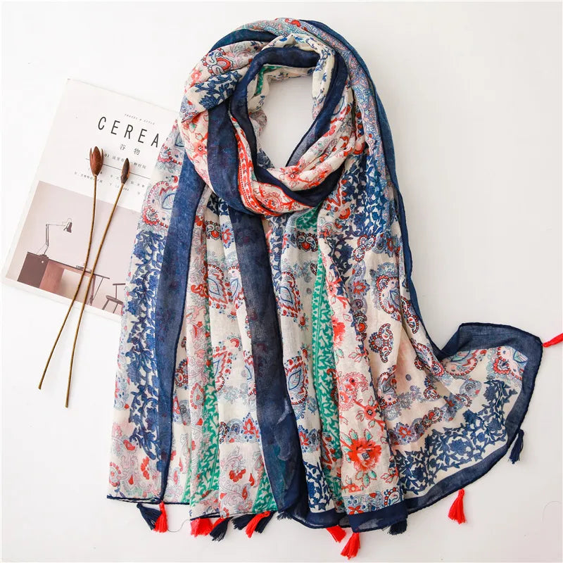 new scarf retro stitching bohemian cashew print silk scarf sunscreen yiwu wholesales