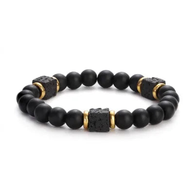 New Lava Cube Volcanic Stone Bracelet Men's Colorful Marble Glass Beads Retro Bracelet