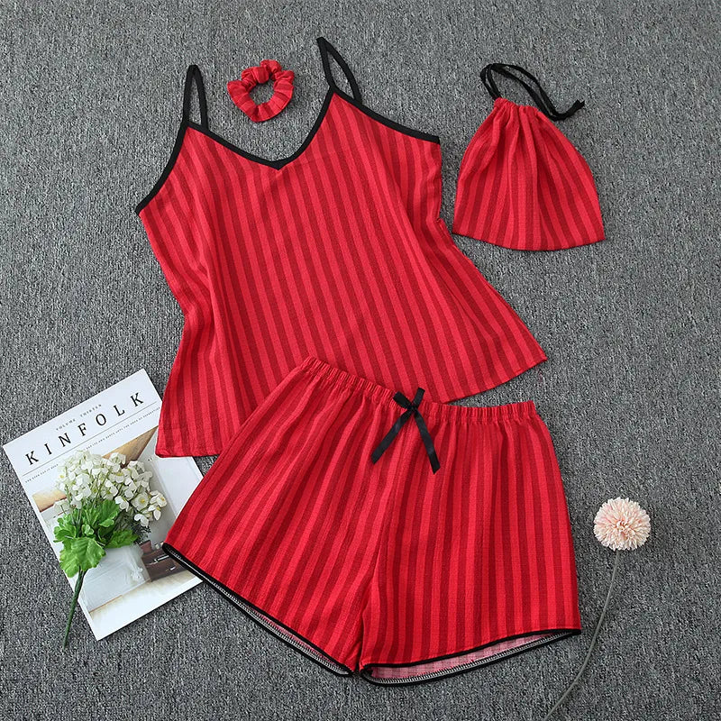 Home Women's Casual Cute Stripe Heart Shape Polyester Pajama Sets